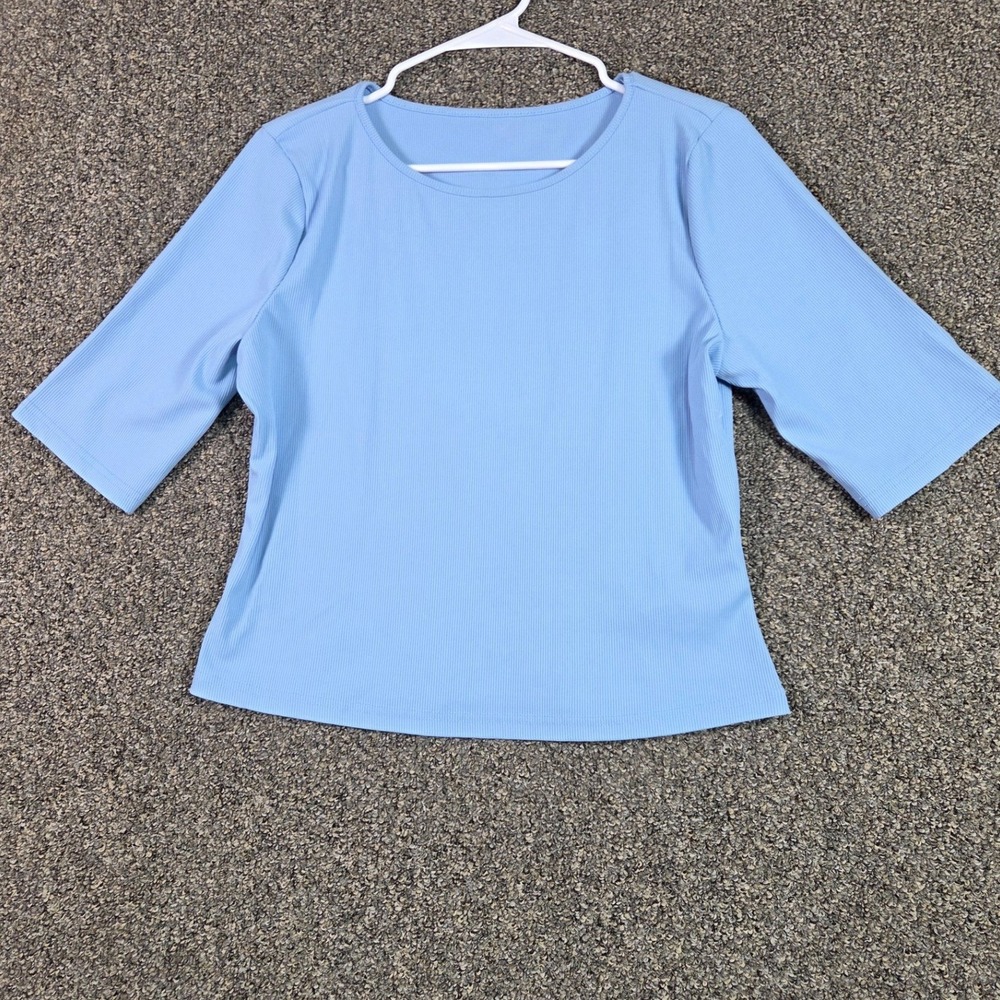 Cider Ribbed Knit Top Womens XL Blue Elbow Sleeve‎ Crew Neck M4K963